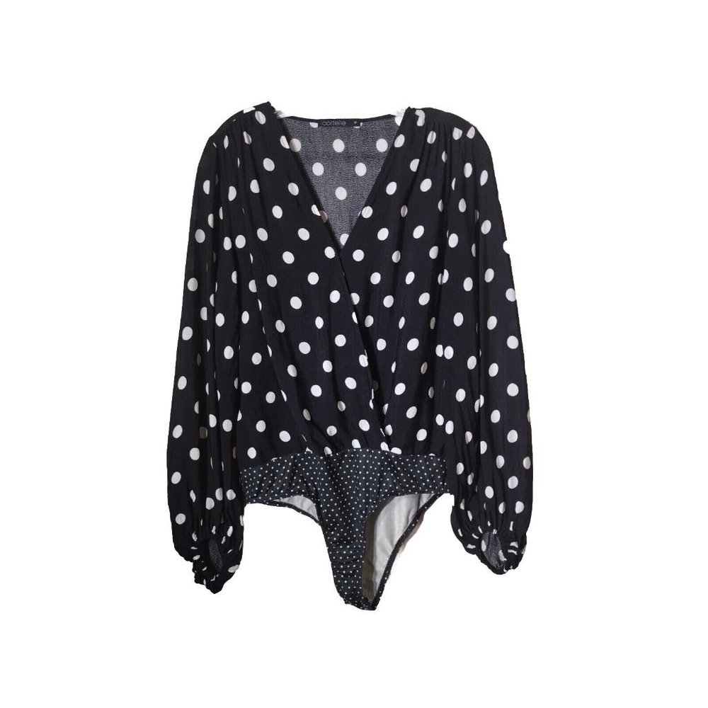 Cortelle Top Womens Medium Long Sleeve Balloon Snap Bottom Large Polka Dot